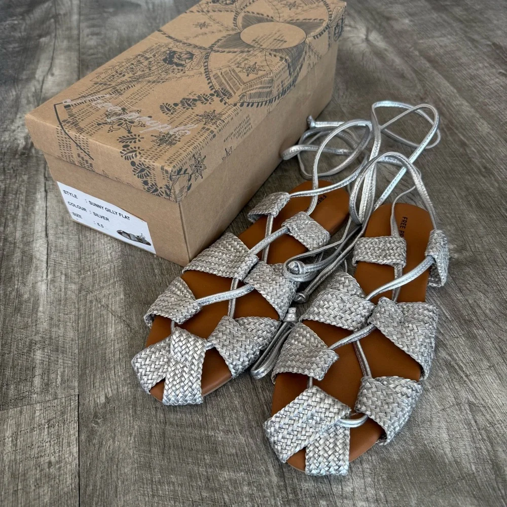 Free People Sunny Gilly Flat in Silver Leather